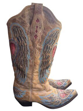 Corral SZ 10 Western Heart Angel Wings Womens Leather Cowboy Boots